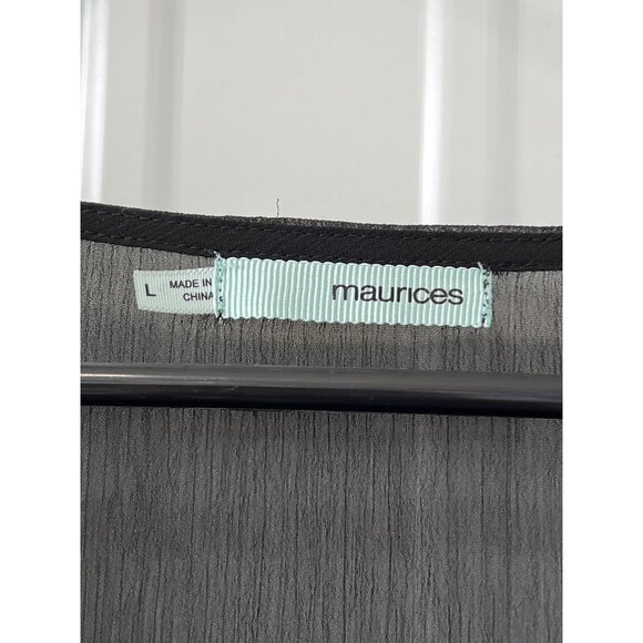 Maurices Blouse Size Large Embroidered V Neck Long Sleeve Sheer Black Multi Chic - Picture 3 of 8